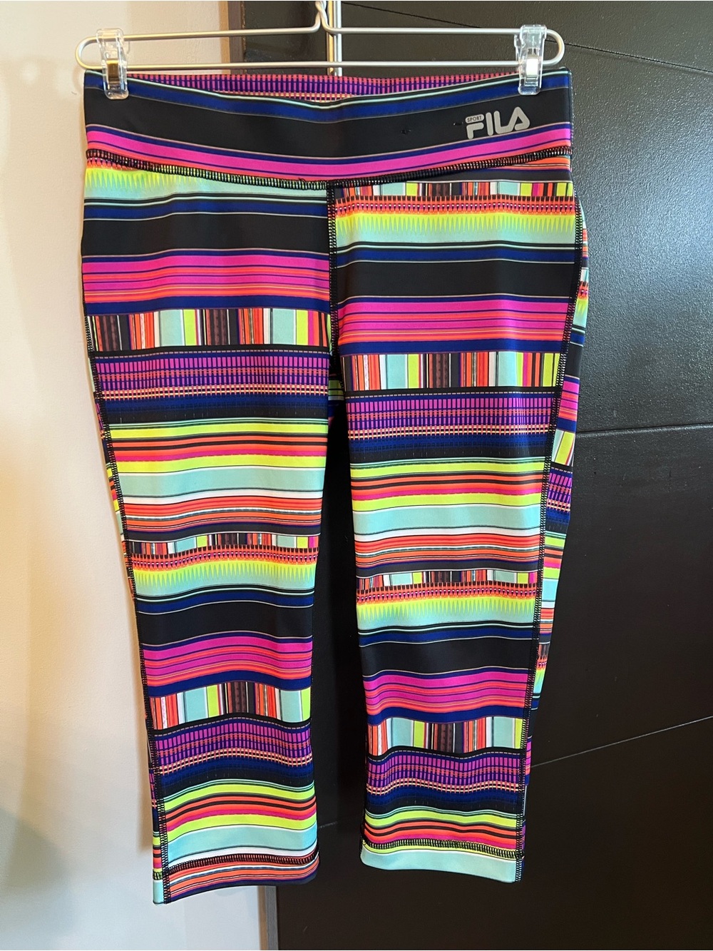 Fila Neon Striped Running Capris in Pink, Yellow, Green, Blue